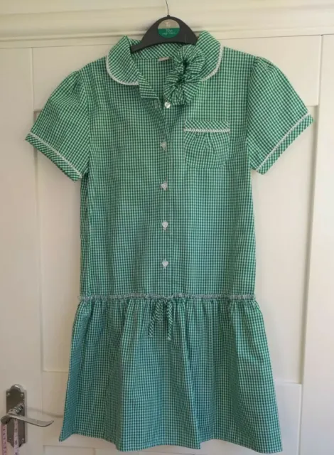BN TU Girls Age 10 Years Green Cotton Mix School Summer Dress scrunchie
