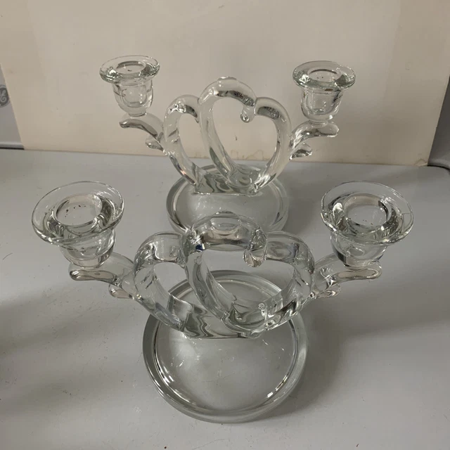 VINTAGE IMPERIAL GLASS Double Heart Candle Holder Double Taper Unity