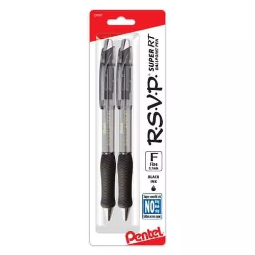 Pentel RSVP Super RT Ballpoint Pen 0.7mm Fine Line Black 2/Pk Office School