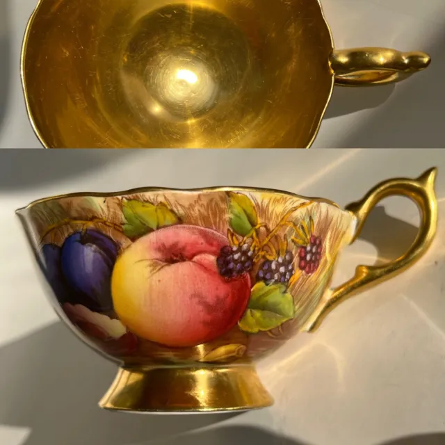 VTG Signed Jones Brunt Inner Gold Hand Paint Orchard Fruit  Tea Cup-Aynsley ?
