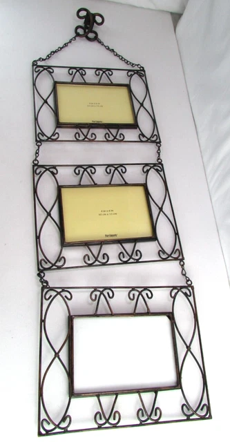 PIER 1 IMPORTS Hanging Picture Frame - Holds 3  4'X6" Photos Brown Metal