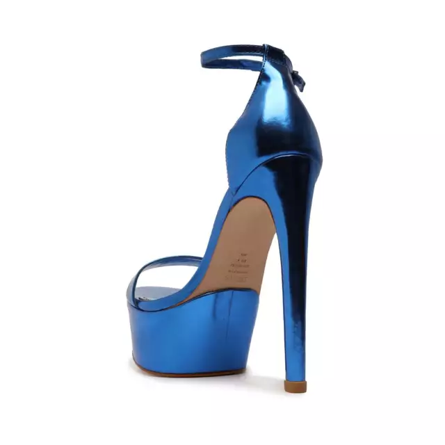 Schutz Cadey-Lee Blue Snake Sleek Buckle Ankle Strap High Heel Platforms Sandals 3