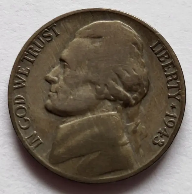 1943 - D Jefferson Silver War Nickesl 5c Coin -  Wartime -  Denver Mint