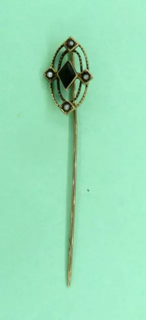 10- Karat Yellow Gold Pearl And Black Stone Antique Stick Pin