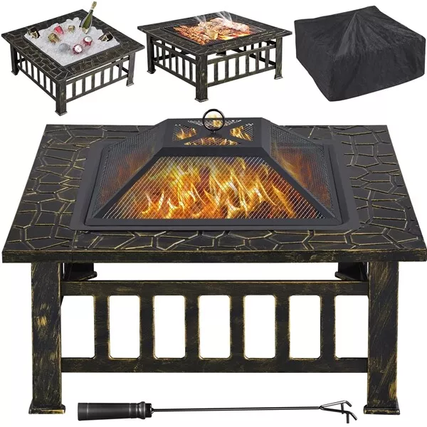 32in Fire Pit Wood Burning Outdoor Fire Pits Table for Outside with Spark Screen