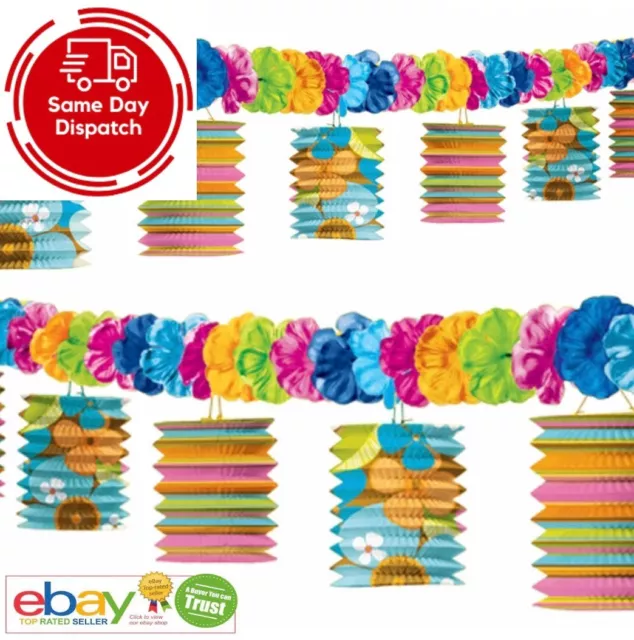 Tiki Hawaiian Tropical Beach Party Paper Garland Lanterns Lei Flower Decorations