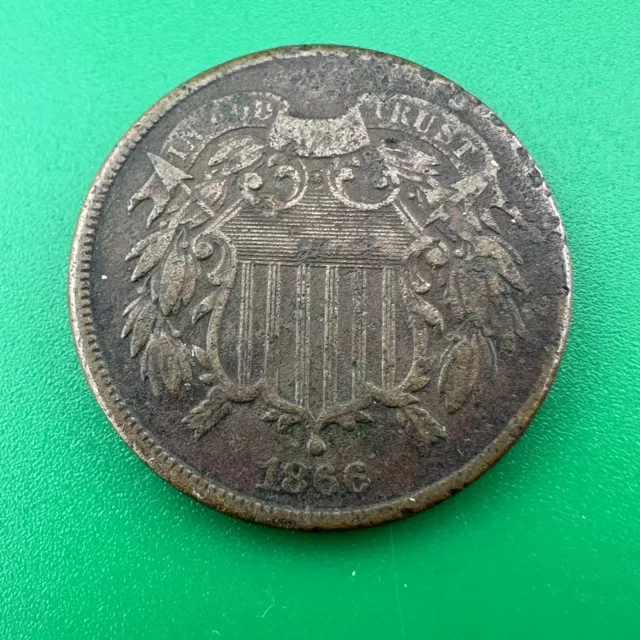 1866 US 2 Cent Piece US Type Coin
