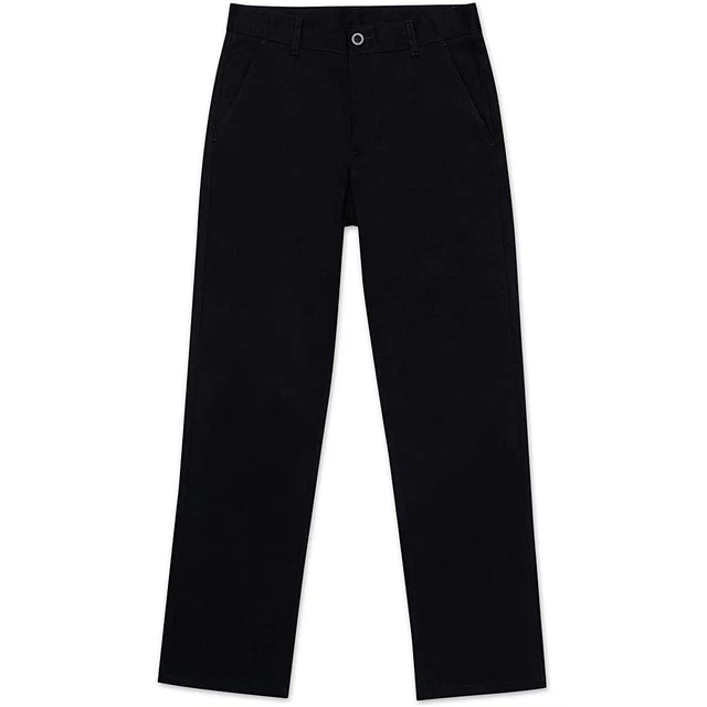 Nautica Husky Boys' Uniform Flat Front Pant, Black, Large/16