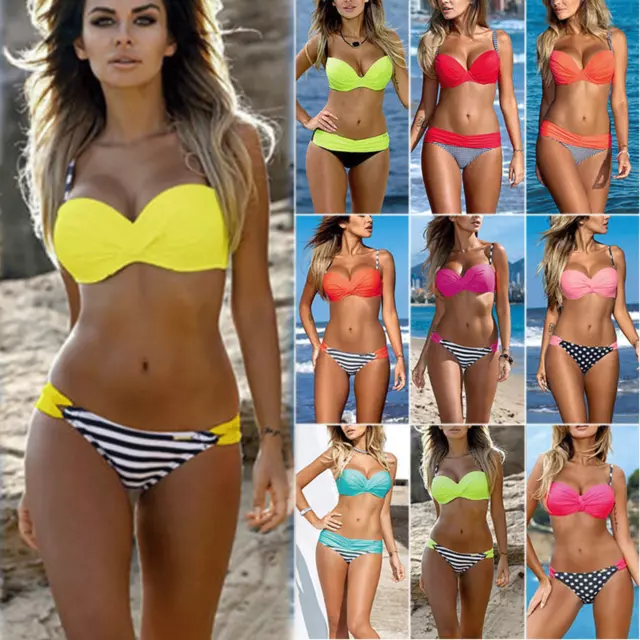 Women 2pcs Bikini Set Summer Beach Swimsuit Push-Up Padded Bra Briefs Swimwear·