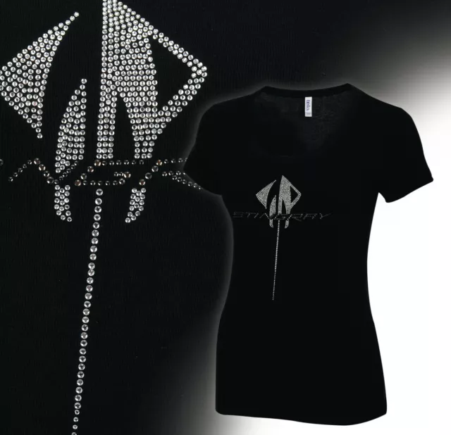 2014-2019 Corvette C7 Womens Scoop Neck Rhinestone T-Shirt with Stingray Logo