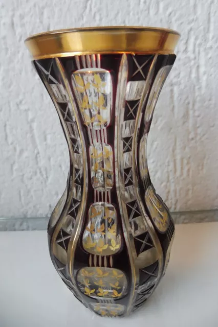 edle, alte Kristallvase  ,geschliffen, vergoldet ,  Böhmen