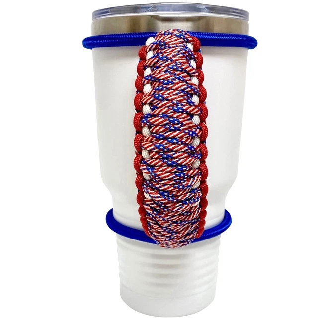 30oz Stretchable Paracord Tumbler Handle Blue Stars n Stripes Yeti, RTIC, Epoxy