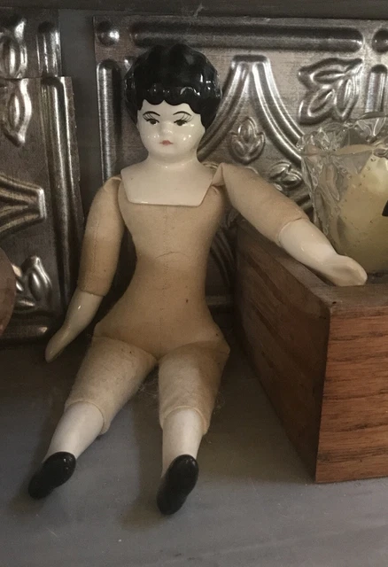 Reproduction Porcelain China Head Doll Cloth Body Joby? Toby? 10.5”