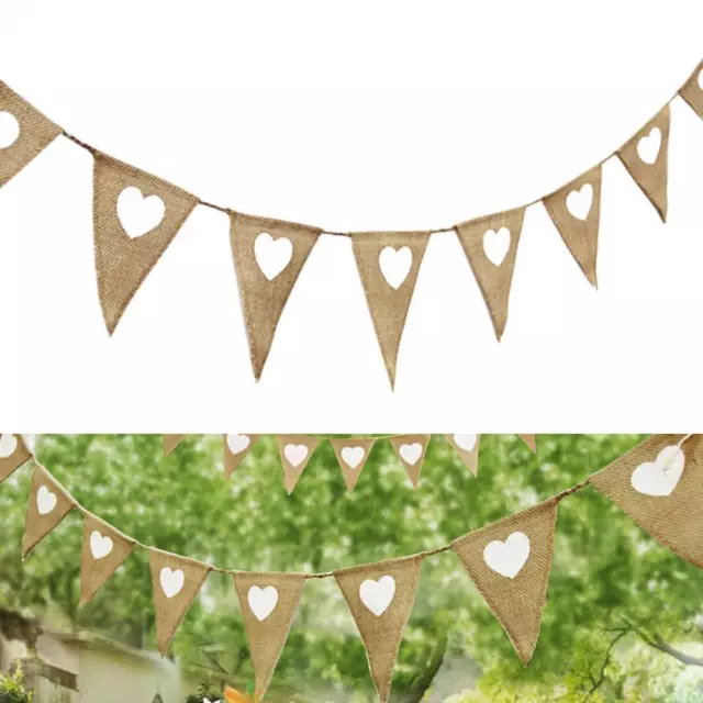 Vintage Hessian Bunting Flags Shabby Chic Wedding Banner Birthday Garden W╯