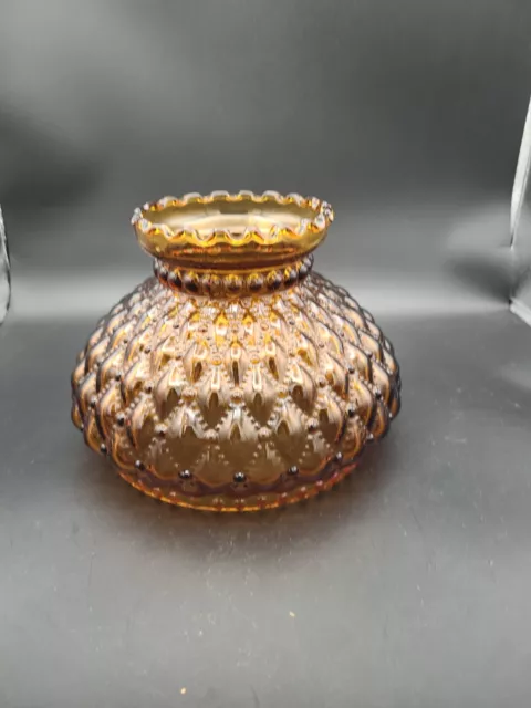 Vintage Quilted Amber Glass Hobnail Lamp Shade Globe Ruffled Top 6.75" Fitter