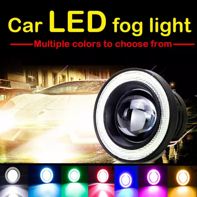 Pair 7 Colour Angel Eyes Halo Car Fog Lights Lamp Projector DRL COB LED Bulbs