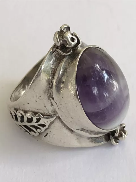 Superbe grosse BAGUE OVALE en ARGENT et PIERRE Mauve et Blanc Marbré vintage