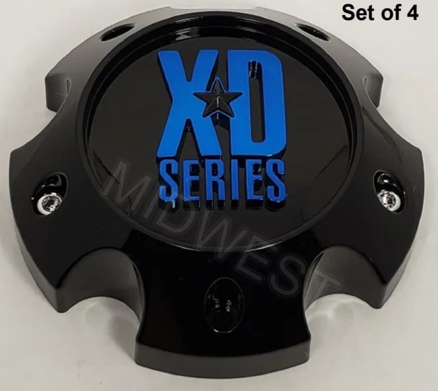4 New 1079L145ASGB-H42BC Gloss Black and Blue 5 Lug XD Wheel Rim Center Caps
