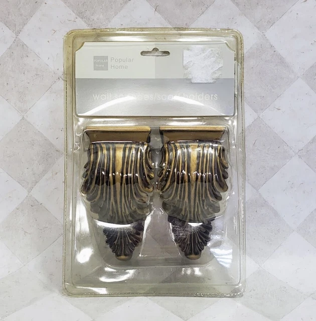 Wall Sconce Curtain Rod Scarf Holder Corbels Ornate Victorian Drapery Pair 5-1/8