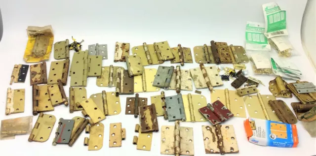 Mixed Vintage Lot Used Brass Metal Door Hinges Hardware Parts Stanley Kaywood