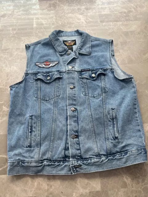 Vintage Y2K Harley Davidson logo Denim Motorcycle Vest Size large