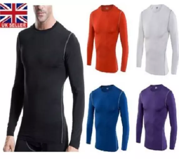 Uomo Maniche Lunghe Compressione Maglia Base Strato Termico Sport Palestra Dry