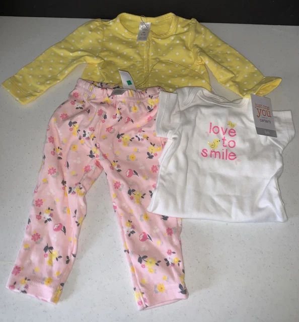 New Carters Baby Girl 3-Piece Outfit Set Cardigan Bodysuit Pants 6 Months