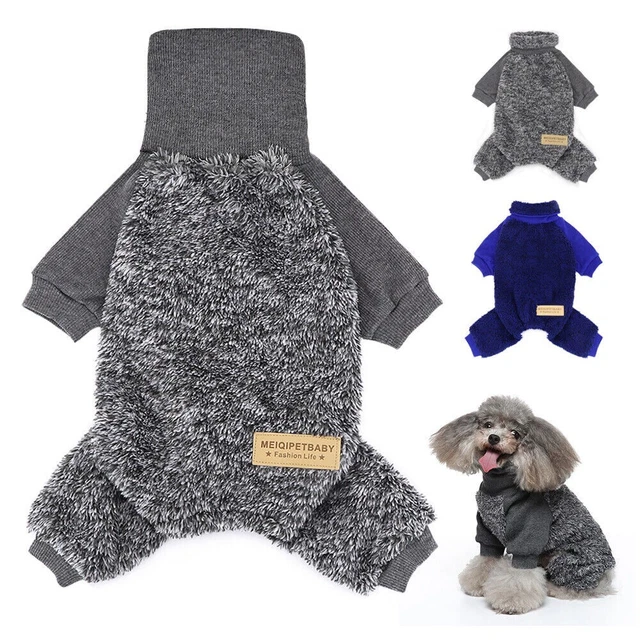 Dog Fleece Jumper with Legs Pet Warm Turtleneck Clothes Vest Pajamas Coat