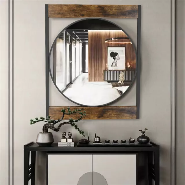 Decorative Wall Mirror Industrial Silver Glass Vanity Mirror w/ Rustic Wood Edge