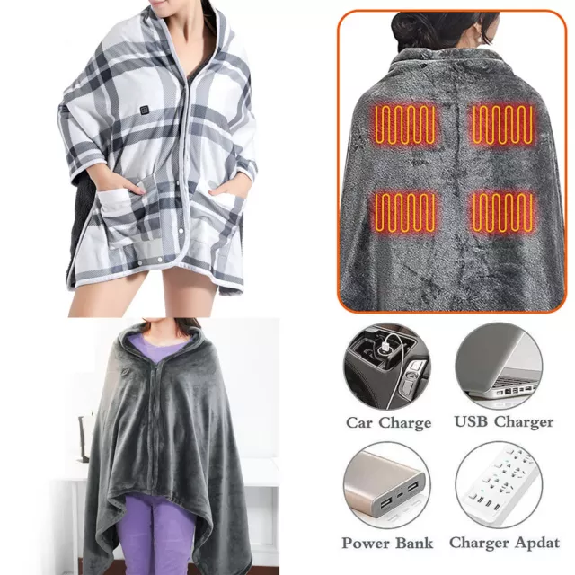 Electric Heated Blanket Portable Warm Throw Poncho Wrap Blanket USB Heated Shawl