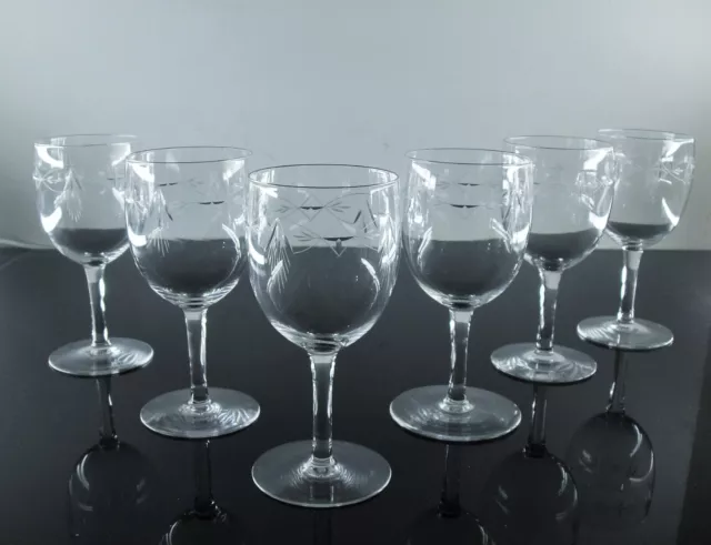 Ancienne 6 Grand Verres A Vin Rouge En Cristal Grave Et Taille Nancy France