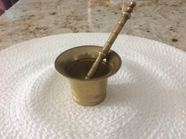 19th Century Brass French Apothecary Motor W/orginal Pestle