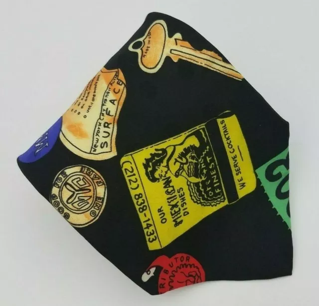 VTG NICOLE MILLER Silk Tie Black Multi Color Novelty Men Necktie 57 x 3 ...