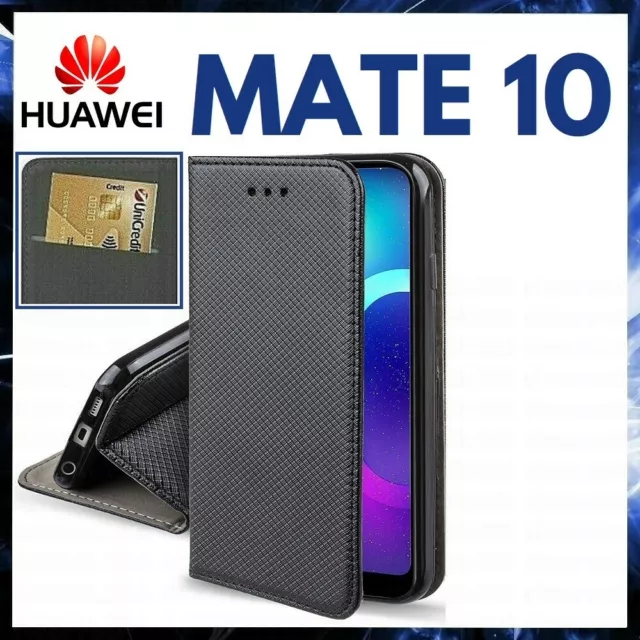 CUSTODIA A PORTAFOGLIO LIBRO per HUAWEI MATE 10 Cover Pelle Nera Flip Magnetica