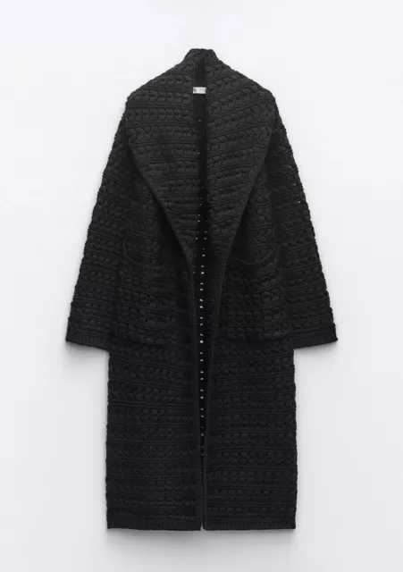 Zara Textured Long Knit Coat Black Cutwork New Fw24 Sizes S M L Ref. 3653/117