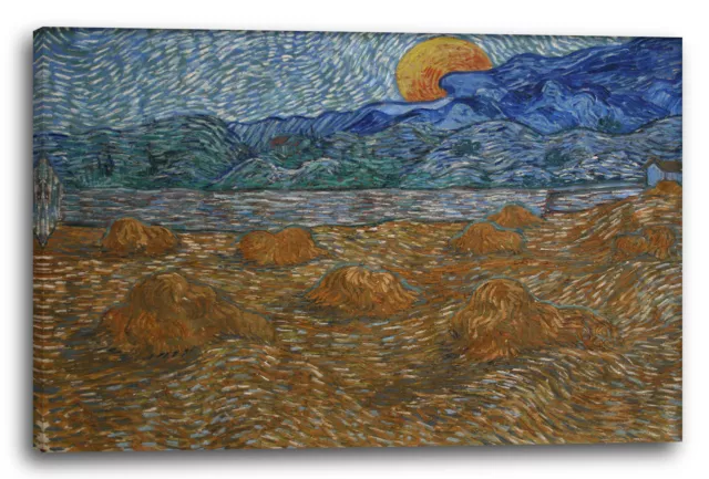 Tela/Cornice Vincent van Gogh - Paesaggio con mucchio di grano alla luna (1890)