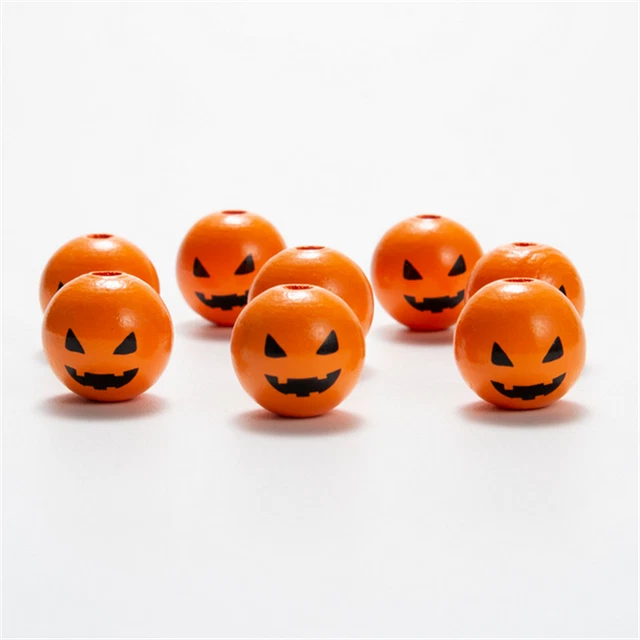 20XHalloween Holzschädel Grimasse Runde Perle Schmuckherstellung Hanfseil Quaste 2