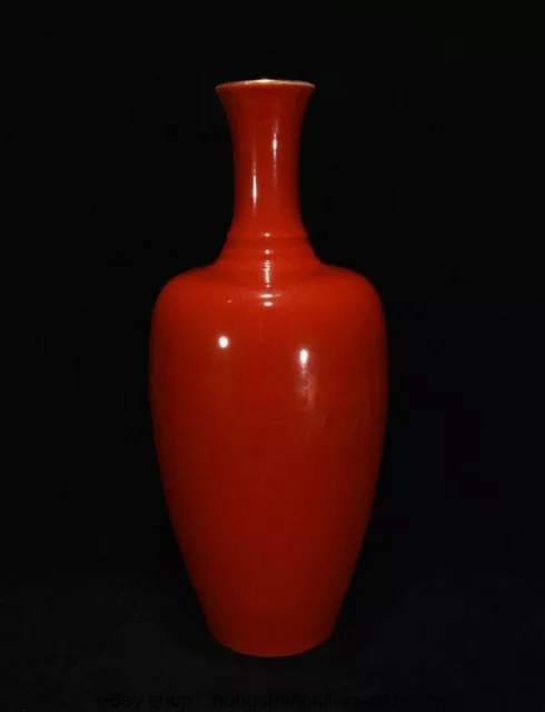 17.2 " Qianlong Marked China Red Glaze Porcelain Dynasty Palace Bottle Vase