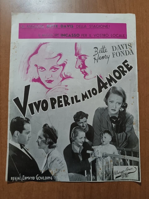 1937 depliant film VIVO PER IL MIO AMORE con Bette Davis e Henry Fonda