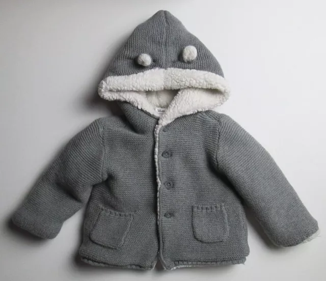 Infant Baby Boys 18 Months Carter's Faux Fur Lined Hooded Cardigan Sweater Gray