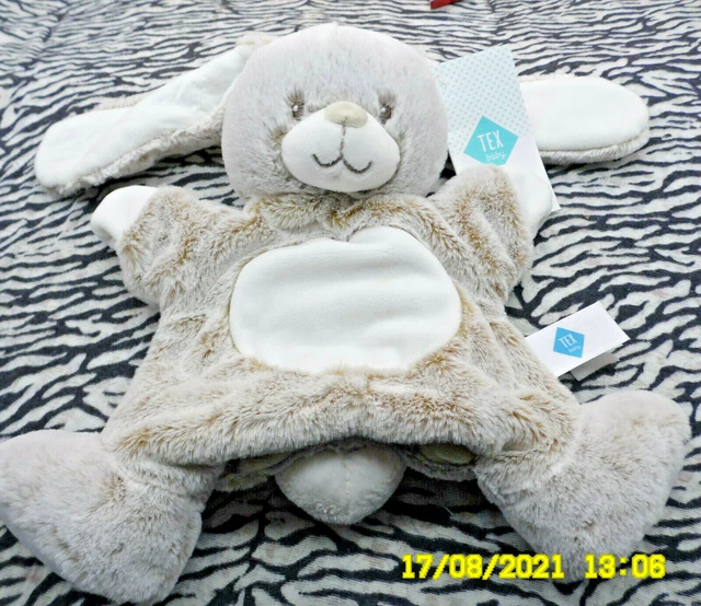 C/ Doudou Marionnette Tex Baby Lapin Blanc Gris/Beige Chine 100% Neuf 4 Dispo