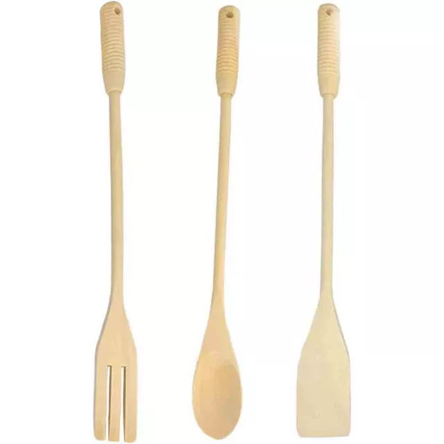 Set 3 mestoli in legno con paletta spatola forchetta cucchiaio utensili cucina