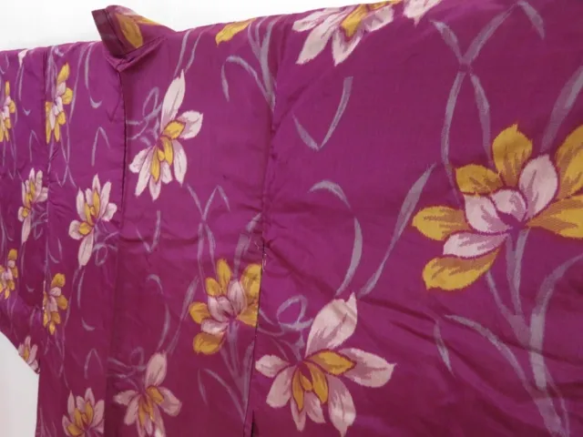 2727T09z600 Vintage Japanese Kimono Silk MEISEN HAORI Flower Dull purple 2