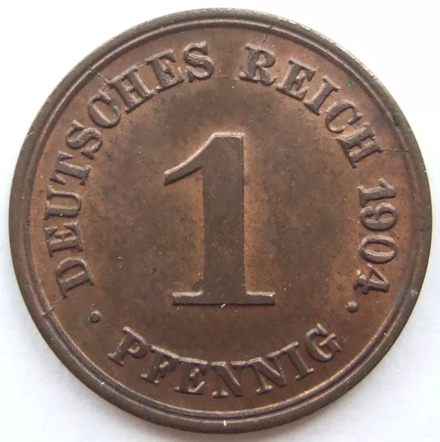 Münze Deutsches Reich Kaiserreich 1 Pfennig 1904 G in fast Stempelglanz