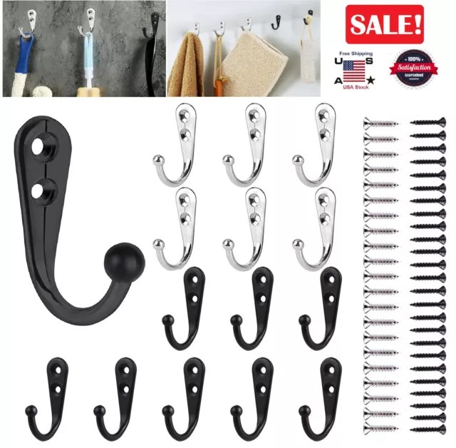 20× Door Wall Mounted Hook Single Robe Coat Holder Key Hanger w/ Screws Set US