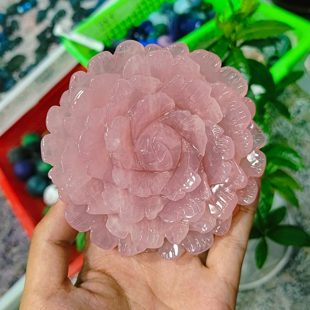 Cadre Miroir En Quartz Rose Art Déco – Miroir De Vanité Cristal Naturel (Fabriqué Inde)