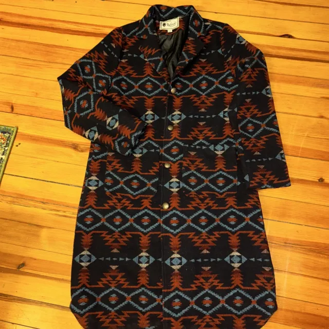 Outback Trading Co Large Brooklyn Jacket Navy Aztec Western Knee Length New