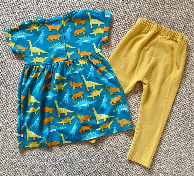 Frugi Organic Cotton Baby Girls Dinosaur Top and Leggings Set 12-18 Months - EUC