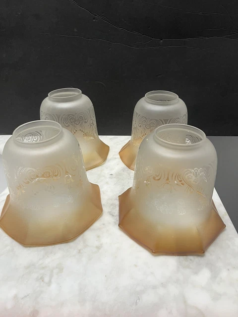 Vintage light shades, amber and frosted glass. (4 Shades)