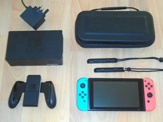 Neon Red + Blue Nintendo Switch Console w/ Case + Power Lead  2020 improved V2